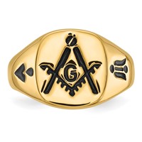 IB Goodman 14K Yellow Gold Mens Polished and Grooved Ring with Black Enamel Masonic view 4