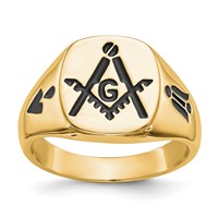 IB Goodman 14K Yellow Gold Mens Polished and Grooved Ring with Black Enamel Masonic view 1