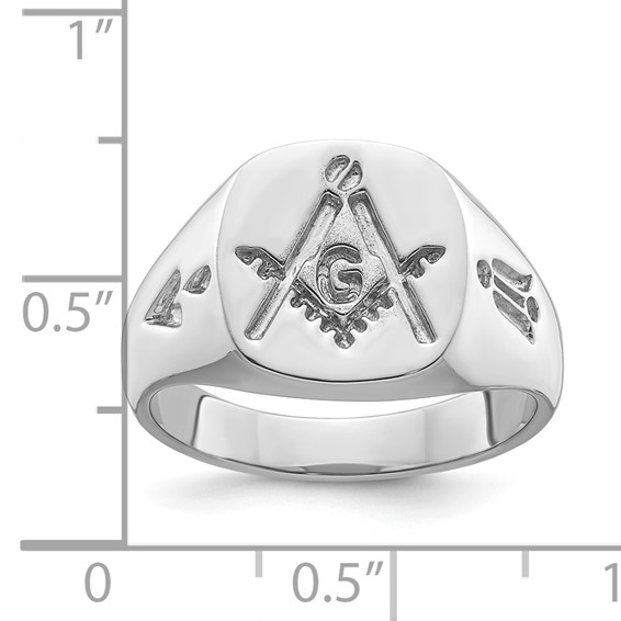 IB Goodman 14k White Gold Mens Polished and Grooved (No Enamel) Masonic Ring