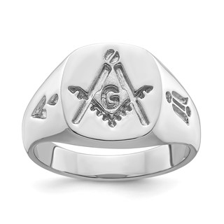 IB Goodman 14k White Gold Mens Polished and Grooved (No Enamel) Masonic Ring