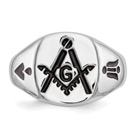 IB Goodman 14K White Gold Mens Polished and Grooved Ring with Black Enamel Masonic view 5