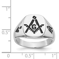 IB Goodman 14K White Gold Mens Polished and Grooved Ring with Black Enamel Masonic view 3