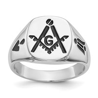 IB Goodman 14K White Gold Mens Polished and Grooved Ring with Black Enamel Masonic view 1