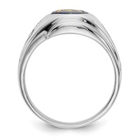 IB Goodman 14K White Gold Mens Polished Antiqued and Grooved Ring with Imitation Blue Spinel Masonic view 2