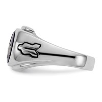 IB Goodman 14K White Gold Mens Polished Antiqued and Grooved Ring with Imitation Blue Spinel Masonic view 4
