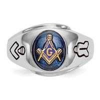 IB Goodman 14K White Gold Mens Polished Antiqued and Grooved Ring with Imitation Blue Spinel Masonic view 5