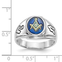 IB Goodman 14K White Gold Mens Polished Antiqued and Grooved Ring with Imitation Blue Spinel Masonic view 3