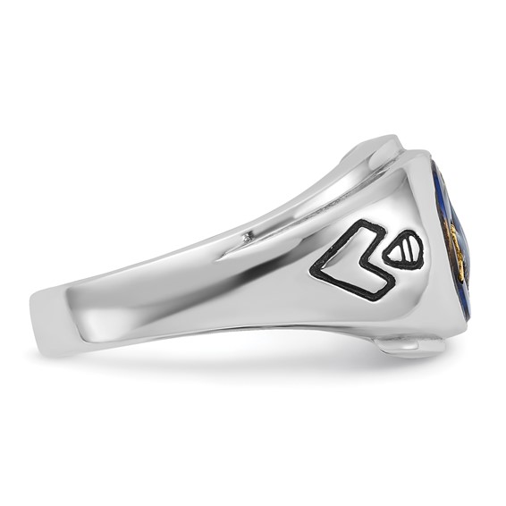 IB Goodman 14k White Gold Mens Polished/Antiqued and Grooved with Imitation Blue Spinel Masonic Ring