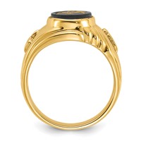 IB Goodman 14K Yellow Gold Mens Polished and Textured Ring with Oval Onyx Masonic view 2