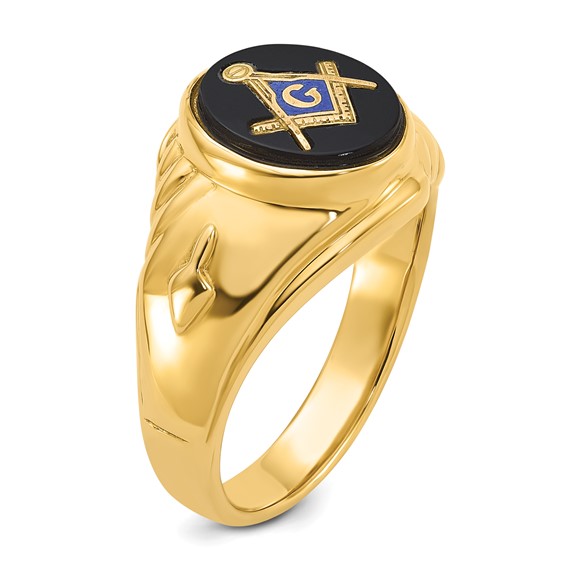 IB Goodman 14k Mens Polished and Textured with Oval Onyx Masonic Ring