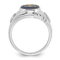 IB Goodman 14K White Gold Mens Polished and Textured Ring with Imitation Blue Spinel Masonic view 2