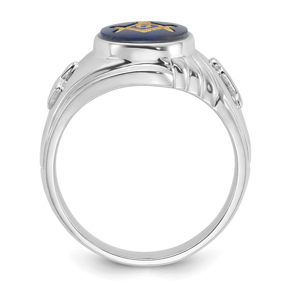 IB Goodman 14k White Gold Mens Polished and Textured with Imitation Blue Spinel Masonic Ring
