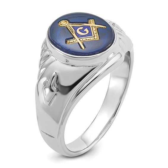 IB Goodman 14k White Gold Mens Polished and Textured with Imitation Blue Spinel Masonic Ring