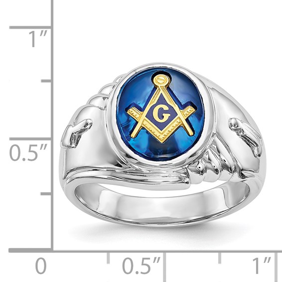 IB Goodman 14k White Gold Mens Polished and Textured with Imitation Blue Spinel Masonic Ring