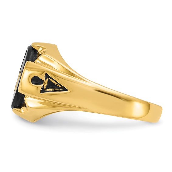 IB Goodman 14k Mens Polished and Antiqued Grooved with Oval Onyx Masonic Ring