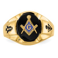 IB Goodman 14K Yellow Gold Mens Polished and Antiqued Grooved Ring with Oval Onyx Masonic view 4