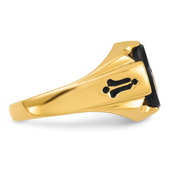 IB Goodman 14k Mens Polished and Antiqued Grooved with Oval Onyx Masonic Ring