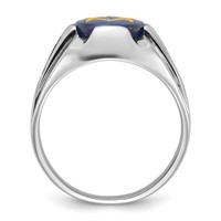 IB Goodman 14K White Gold Mens Polished Antiqued and Grooved Ring with Imitation Blue Spinel Masonic view 2