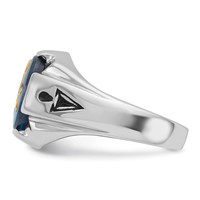 IB Goodman 14K White Gold Mens Polished Antiqued and Grooved Ring with Imitation Blue Spinel Masonic view 3