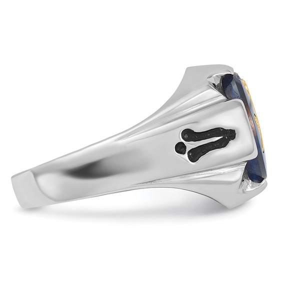 IB Goodman 14k White Gold Mens Polished/Antiqued and Grooved with Imitation Blue Spinel Masonic Ring