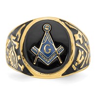 IB Goodman 14K Yellow Gold Mens Polished and Textured Ring with Black Enamel and Oval Onyx Masonic view 4