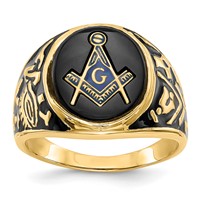 IB Goodman 14K Yellow Gold Mens Polished and Textured Ring with Black Enamel and Oval Onyx Masonic view 1