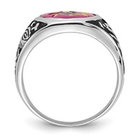 IB Goodman 14K White Gold Mens Polished Antiqued and Textured Ring with Lab Created Ruby Masonic view 2