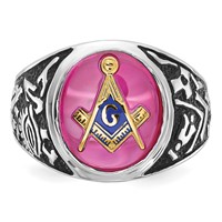 IB Goodman 14K White Gold Mens Polished Antiqued and Textured Ring with Lab Created Ruby Masonic view 4