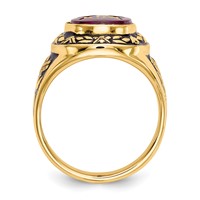 IB Goodman 14K Yellow Gold Mens Polished Antiqued and Textured Ring with Lab Created Ruby Masonic view 2