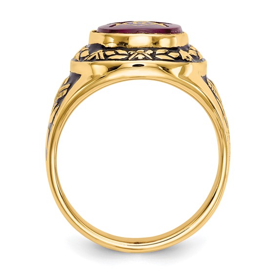 IB Goodman 14k Mens Polished Antiqued and Textured with Lab Created Ruby Masonic Ring