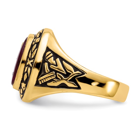 IB Goodman 14k Mens Polished Antiqued and Textured with Lab Created Ruby Masonic Ring