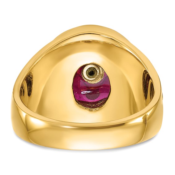 IB Goodman 14k Mens Polished Antiqued and Textured with Lab Created Ruby Masonic Ring