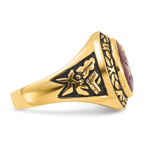 IB Goodman 14k Mens Polished Antiqued and Textured with Lab Created Ruby Masonic Ring