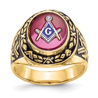 IB Goodman 14K Yellow Gold Mens Polished Antiqued and Textured Ring with Lab Created Ruby Masonic view 1