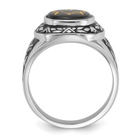 IB Goodman 14K White Gold Mens Polished Antiqued and Textured Ring with Oval Onyx Masonic view 2