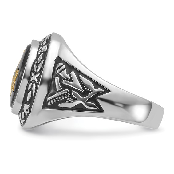 IB Goodman 14k White Gold Mens Polished/Antiqued and Textured with Oval Onyx Masonic Ring