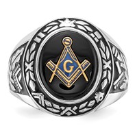 IB Goodman 14K White Gold Mens Polished Antiqued and Textured Ring with Oval Onyx Masonic view 5