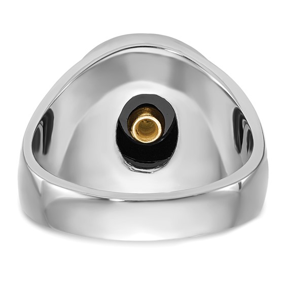IB Goodman 14k White Gold Mens Polished/Antiqued and Textured with Oval Onyx Masonic Ring