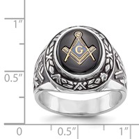 IB Goodman 14K White Gold Mens Polished Antiqued and Textured Ring with Oval Onyx Masonic view 3