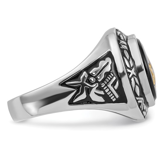 IB Goodman 14k White Gold Mens Polished/Antiqued and Textured with Oval Onyx Masonic Ring