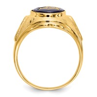 IB Goodman 14K Yellow Gold Mens Polished Antiqued and Textured Ring with Synthetic Blue Spinel Masonic view 2