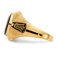 IB Goodman 14K Yellow Gold Mens Polished Antiqued and Textured Ring with Synthetic Blue Spinel Masonic view 4