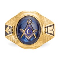 IB Goodman 14K Yellow Gold Mens Polished Antiqued and Textured Ring with Synthetic Blue Spinel Masonic view 5
