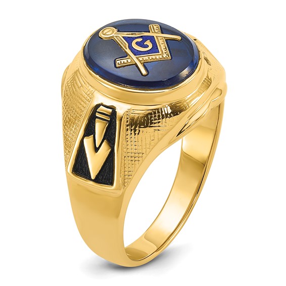 IB Goodman 14k Mens Polished Antiqued and Textured with Synthetic Blue Spinel Masonic Ring