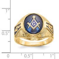 IB Goodman 14K Yellow Gold Mens Polished Antiqued and Textured Ring with Synthetic Blue Spinel Masonic view 3