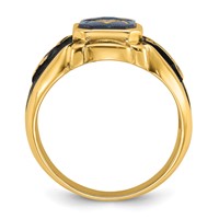 IB Goodman 14K Yellow Gold Mens Polished Antiqued and Textured Imitation Blue Spinel Masonic Ring view 2
