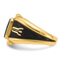 IB Goodman 14K Yellow Gold Mens Polished Antiqued and Textured Imitation Blue Spinel Masonic Ring view 3