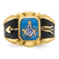 IB Goodman 14K Yellow Gold Mens Polished Antiqued and Textured Imitation Blue Spinel Masonic Ring view 4