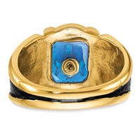 IB Goodman 14K Yellow Gold Mens Polished Antiqued and Textured Imitation Blue Spinel Masonic Ring view 5
