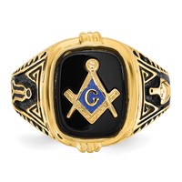 IB Goodman 14K Yellow Gold Mens Polished Antiqued and Textured Ring with Onyx Masonic view 4